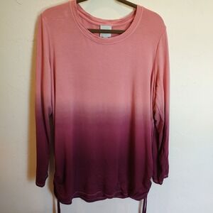 Sunday Ombré Ruched Long Sleeve Top Tunic Sz XL Pink Purple Soft Stretch Sweater